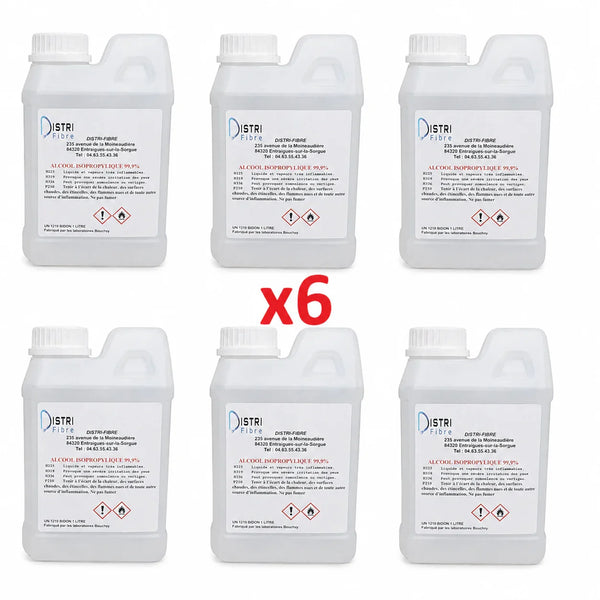 LOT DE 6 - Alcool isopropylique 99.9% - Bidon 1L - Fibre Optique