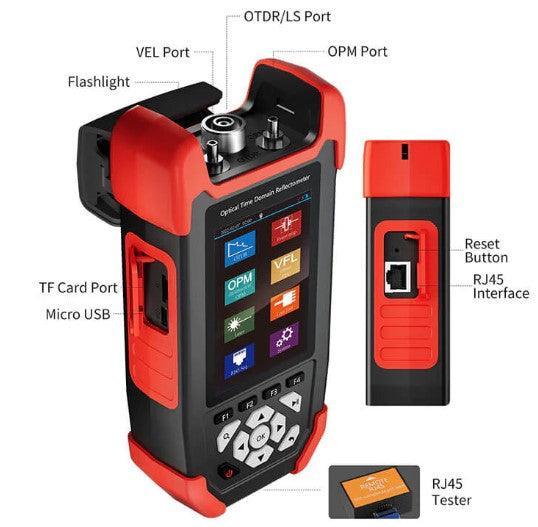 Testeur De Fibre Optique OTDR 5 En 1, Localisateur Visuel De Défauts De Fibre, Réflectomètre Optique De Domaine Temporel 1310 Nm 1550 Nm 22 DB Avec OTDR, Carte D'événements, OPM, VFL, OLS
