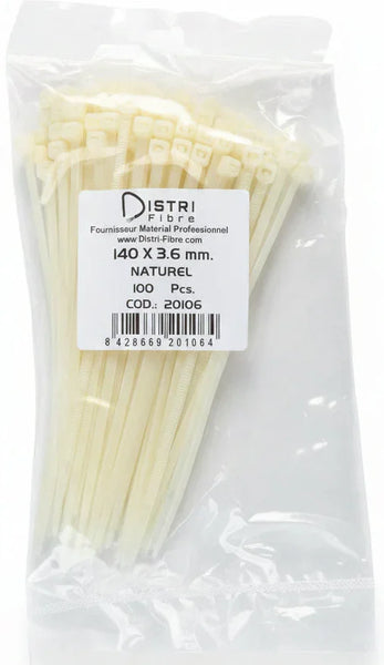 Colliers de Serrage Cable Rislan 140mm BLANC - Lot de 100